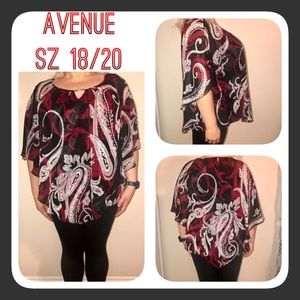ELEGANT AVENUE BLACK RED WHTE PAISLEY TOP SZ 18/20